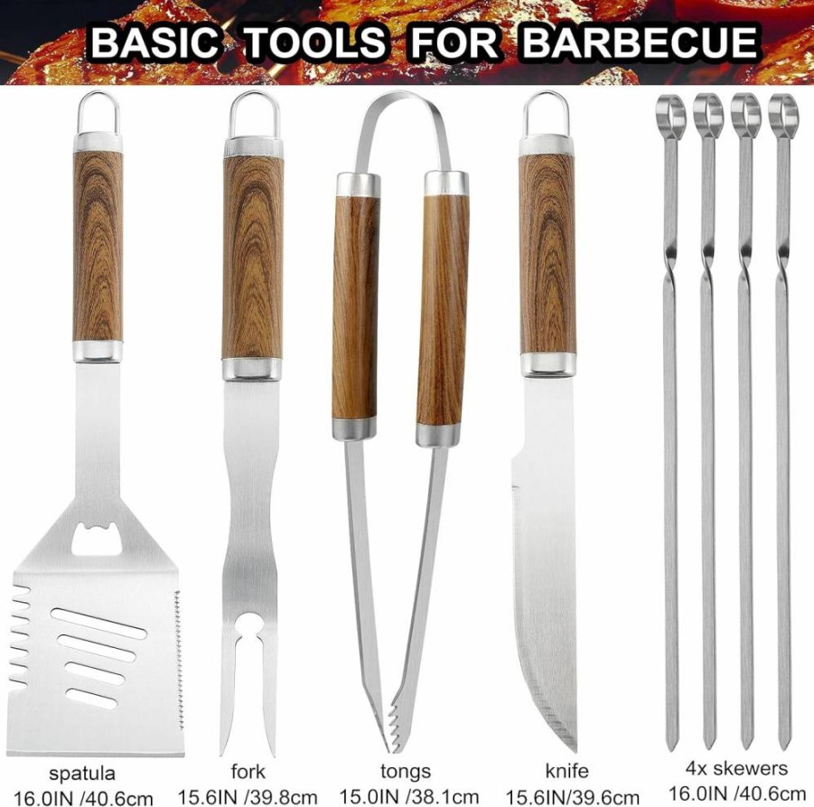 Grilljoy 24-Piece BBQ Grill Tools Set with Meat Thermometer, Injector, Stainless Steel Fork, Spatula, Tongs & Aluminum Case – Premium Grill Accessories Gift for Men