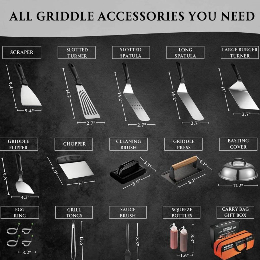 DRASTE Stainless Steel Blackstone Griddle Accessories Kit - 10-Piece Outdoor Grill Tools Set with Spatula, Smash Burger Press, Scraper, Basting Cover & Tong for Flat Top Grilling