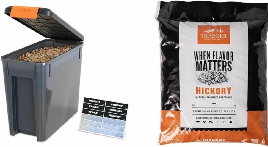 Traeger 22Lb Airtight Pellet Storage Bin - Locking Lid, Stackable Design, Includes Flavor Stickers for Grill Pellets