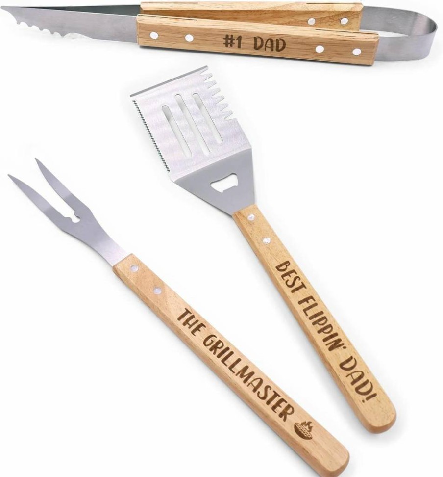 Huray Rayho Grill Master BBQ Tool Set - Engraved Father's Day Gift for Dad, 3-Piece Barbecue Kit for Birthday, Thanksgiving, Housewarming