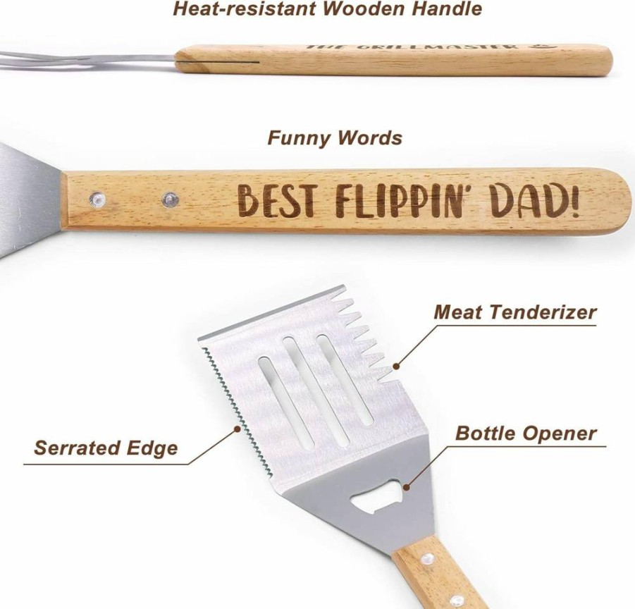 Huray Rayho Grill Master BBQ Tool Set - Engraved Father's Day Gift for Dad, 3-Piece Barbecue Kit for Birthday, Thanksgiving, Housewarming