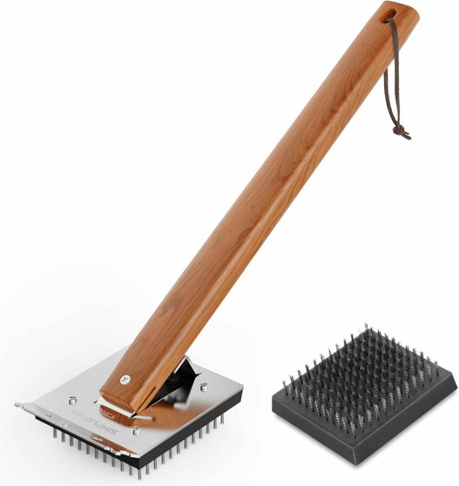 SIMPLETASTE Heavy Duty Grill Brush with Replaceable Stainless Steel Bristle Head - Outdoor BBQ Cleaning Tool & Scraper - Ideal Grill Accessories Gift for Men, Dad, BBQ Enthusiasts