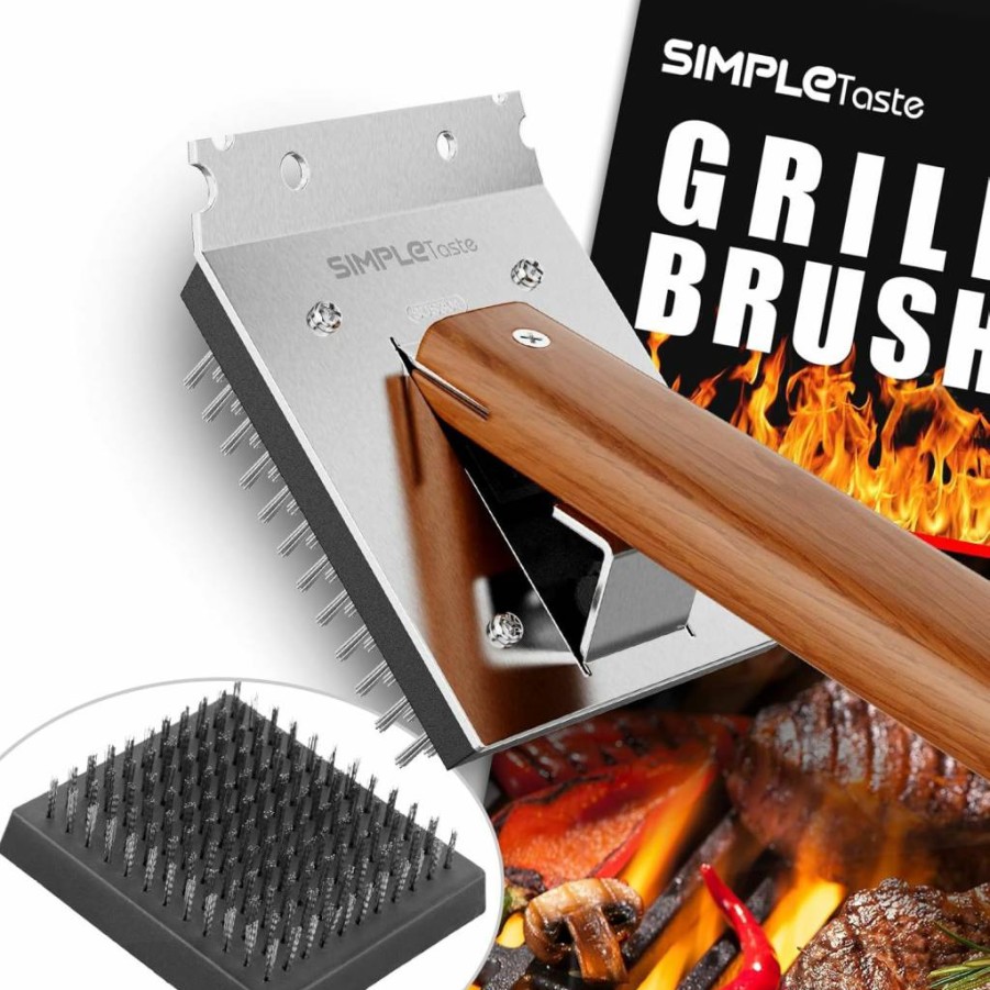 SIMPLETASTE Heavy Duty Grill Brush with Replaceable Stainless Steel Bristle Head - Outdoor BBQ Cleaning Tool & Scraper - Ideal Grill Accessories Gift for Men, Dad, BBQ Enthusiasts