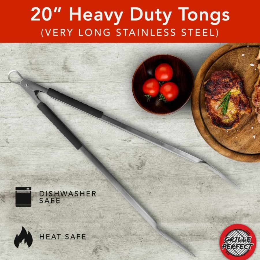 Grille Perfect 24-Inch Extra Long Heavy Duty BBQ Grill Tongs - Heat Resistant Stainless Steel for Outdoor Cooking & Grilling