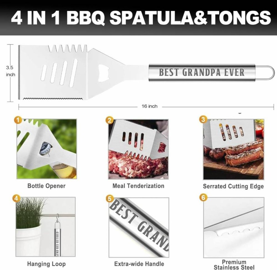 LEWARAN Premium Stainless Steel BBQ Grill Tool Set with Aluminum Case - Heavy Duty Grilling Accessories for Outdoor Cooking, Ideal Father's Day Gift for Men (Black)