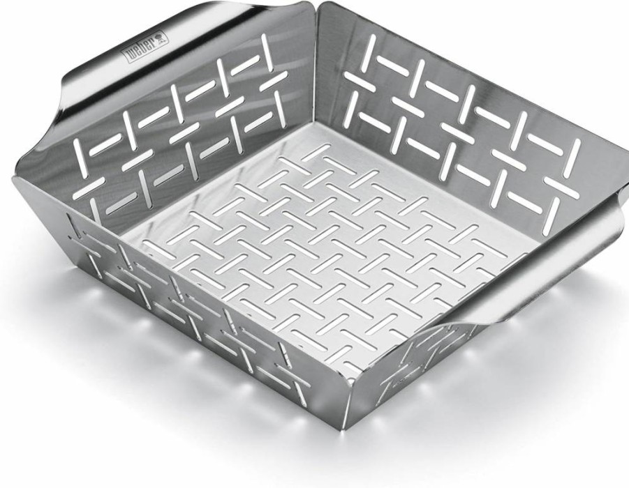 Weber Deluxe Grilling Basket for BBQ - Heavy Duty Stainless Steel Grill Basket with Non-Stick Coating - Perfect for Vegetables, Seafood & More - Fits Most Grills