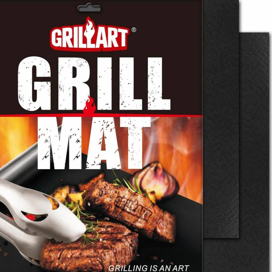 GRILLART Nonstick BBQ Grill Mats Set of 2 - Heavy Duty 600°F Reusable Grilling Sheets for Gas, Charcoal & Electric Outdoor Grills - Perfect Gift for Men & Dad