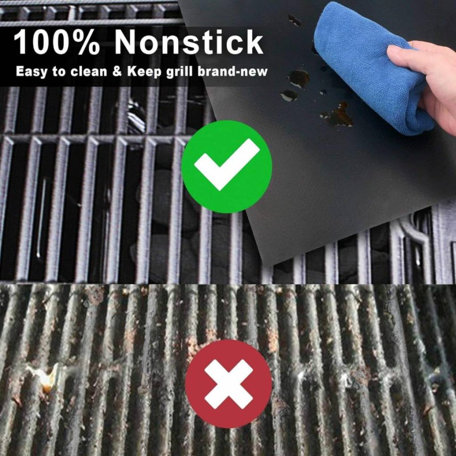 GRILLART Nonstick BBQ Grill Mats Set of 2 - Heavy Duty 600°F Reusable Grilling Sheets for Gas, Charcoal & Electric Outdoor Grills - Perfect Gift for Men & Dad