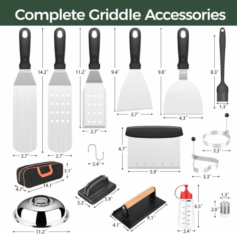 Likaney 28-Piece Griddle Accessories Kit for Blackstone & Camp Chef - BBQ Tool Set with 2 Basting Covers, Heavy-Duty Spatulas, and Griddle Press for Outdoor Cooking
