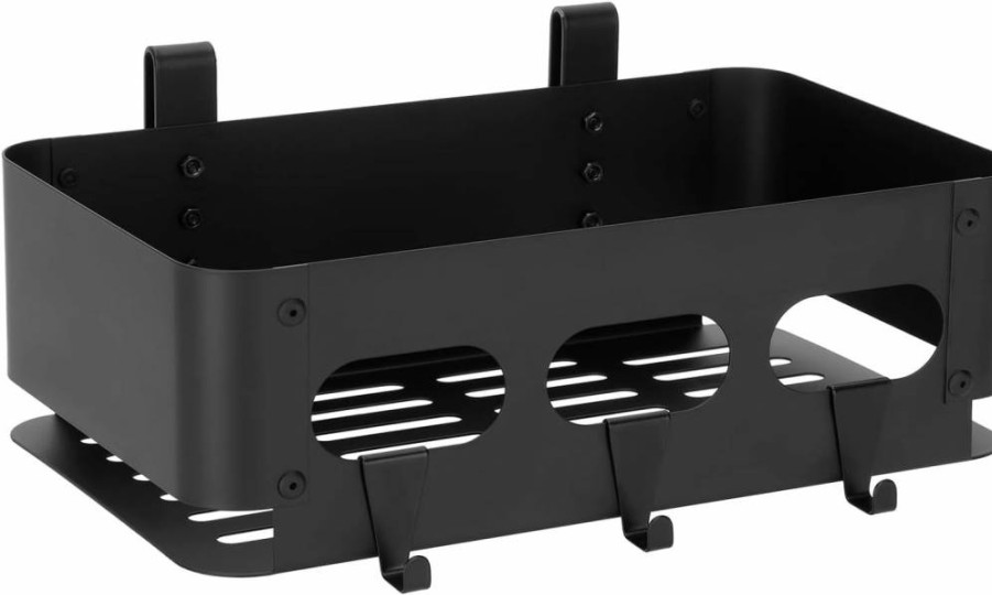 Casmer Grill Storage Bin with 3 Hooks - Universal Side Basket for Traeger Ironwood, Pro Series, Pit Boss, Z-Grills & More - Durable Traeger Grill Accessories Organizer
