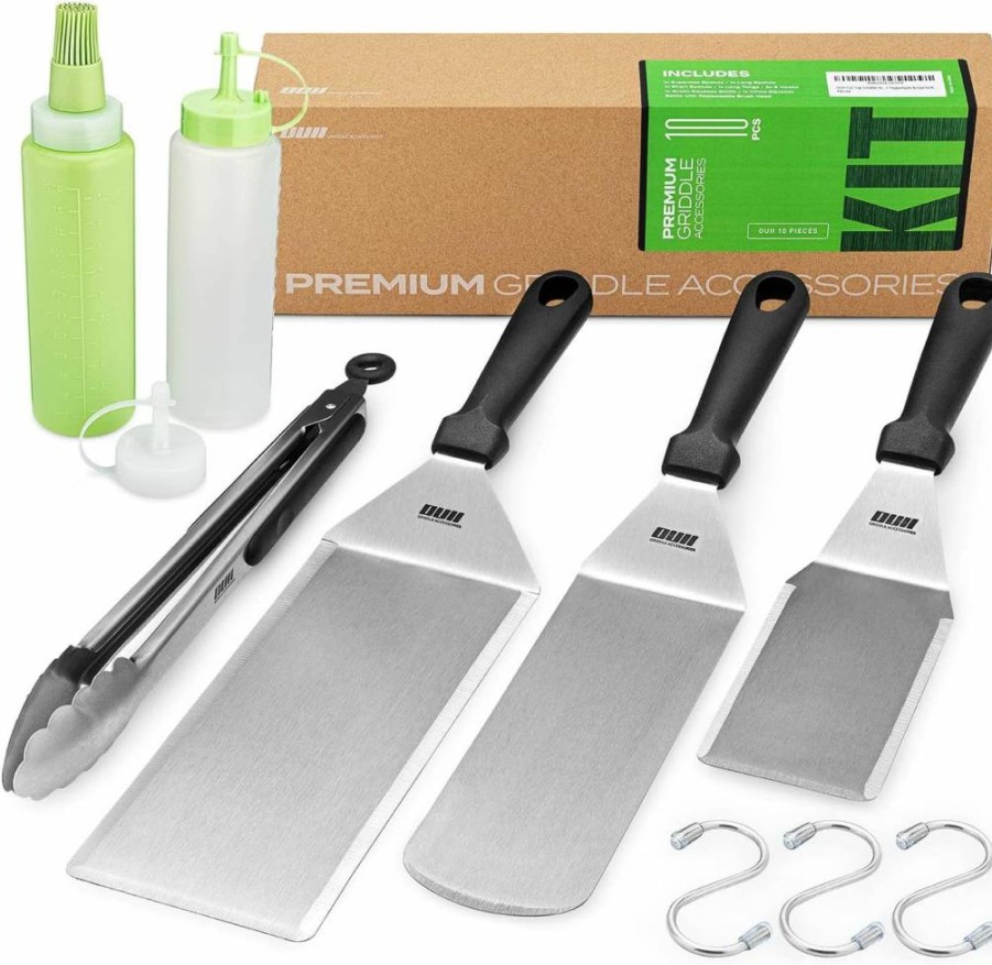 OUII 9-Piece Flat Top Griddle Accessories Set - Includes Metal Spatula, Scraper, Cleaning Kit & Carry Bag for Blackstone, Camp Chef, Hibachi & Teppanyaki Grills