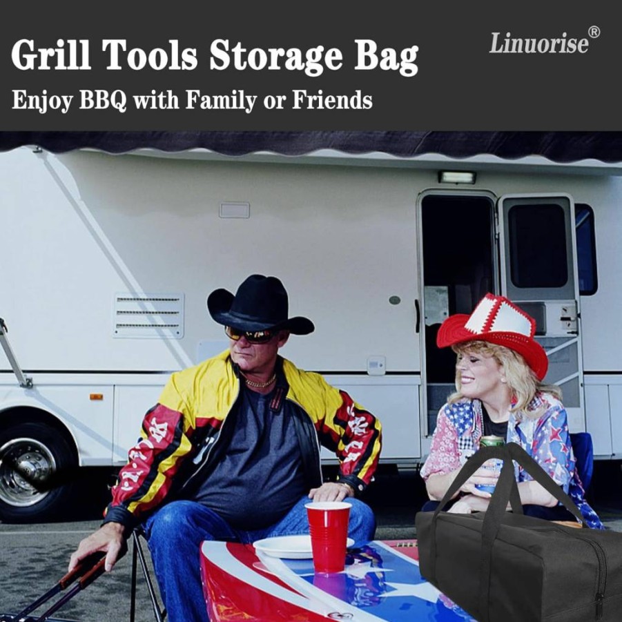 Linuorise Extra Large BBQ Grill Tools Storage Bag - 24 Inch Heavy Duty Carry Case for Outdoor Camping, Grilling Utensils & Barbecue Accessories