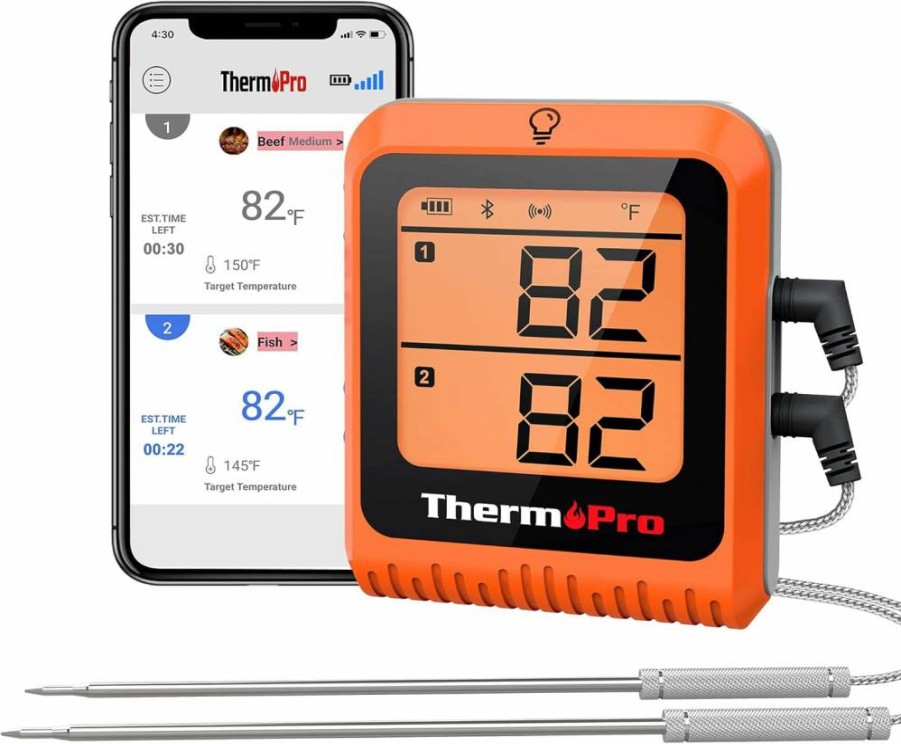 ThermoPro Bluetooth Meat Thermometer with 2 Probes, 650ft Wireless Range, Digital Grill Thermometer for Smoking, BBQ, Turkey, Beef, Fish, Rechargeable, Ideal Father's Day Gift