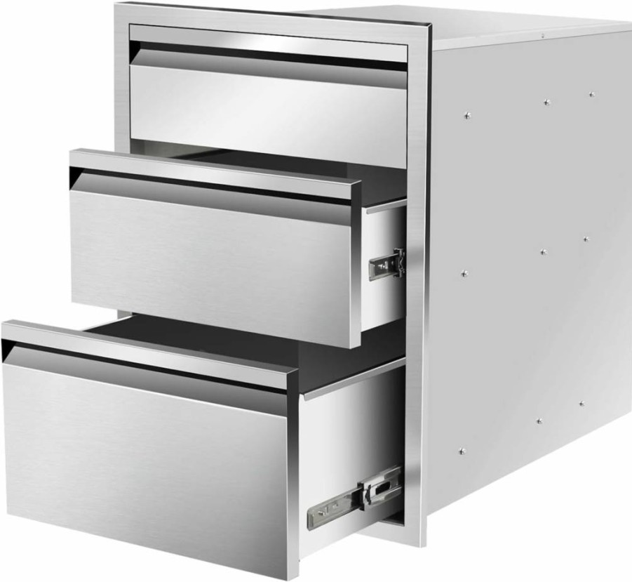 Krafedge 18" Stainless Steel Outdoor Kitchen Drawer - Flush Mount Built-In BBQ Storage for Grill Station & Island (23"D x 24"H)