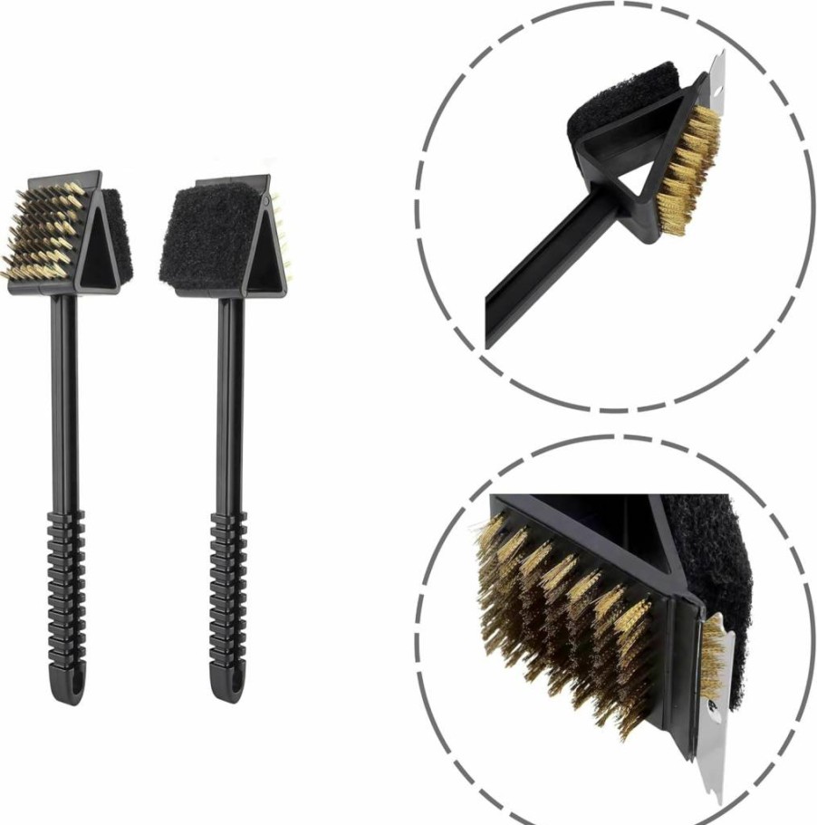 Double-Sided Grill Brush and Scraper Set - 2 Pack Lightweight BBQ Cleaning Tool for Gas & Charcoal Grills - Outdoor Grill Accessories