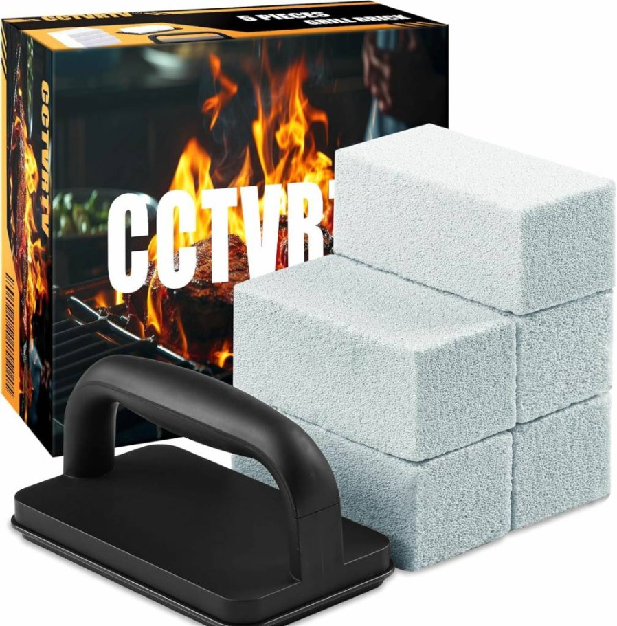 CCTVRTV Heavy Duty Grill Cleaner Brick - 5 Pack Pumice Stone Scrubber for BBQ Grates, Flat Top Griddles, Sinks, and Swimming Pools with Ergonomic Handle