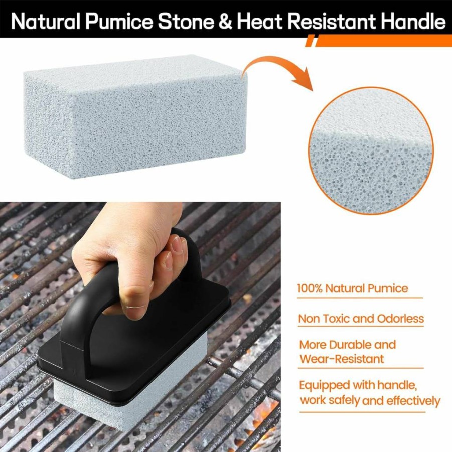 CCTVRTV Heavy Duty Grill Cleaner Brick - 5 Pack Pumice Stone Scrubber for BBQ Grates, Flat Top Griddles, Sinks, and Swimming Pools with Ergonomic Handle