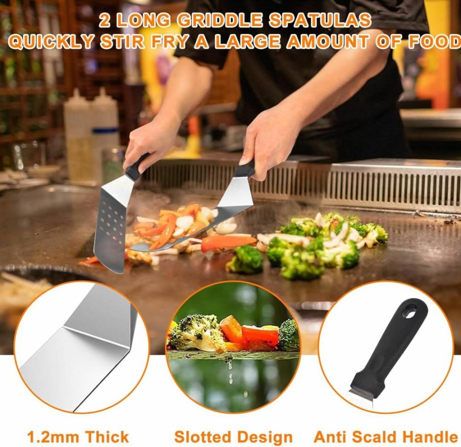 Latiret 24-Piece Griddle Accessories Kit for Blackstone & Camp Chef - Stainless Steel Spatulas, Scraper, Basting Cover - Perfect for Outdoor Cooking & White Elephant Gifts