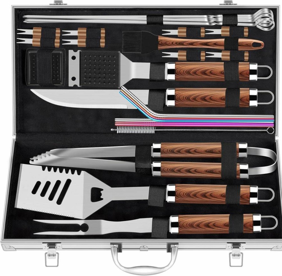 ROMANTICIST 25-Piece Heavy Duty BBQ Grill Tools Set with Spatula & Tongs - Extra Thick Grill Accessories Kit in Aluminum Case - Perfect Gift for Dad, Men on Father's Day, Birthday
