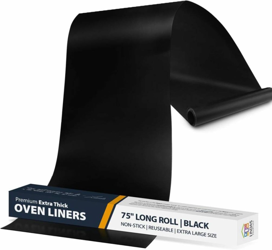 Linda's Essentials Oven Liners - 2 Pack Heavy Duty Non-Stick Oven Mats (17x25 Inch) for Gas, Electric & Toaster Ovens, BPA Free Reusable Oven Bottom Protector - Black