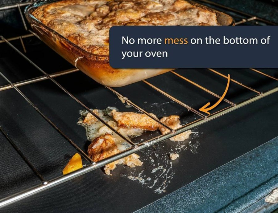 Linda's Essentials Oven Liners - 2 Pack Heavy Duty Non-Stick Oven Mats (17x25 Inch) for Gas, Electric & Toaster Ovens, BPA Free Reusable Oven Bottom Protector - Black