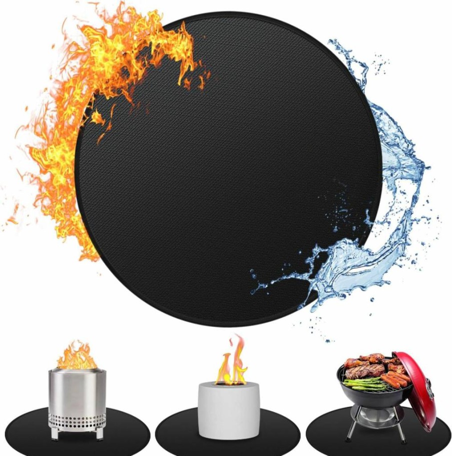 Huchiz 36'' Fireproof Grill Mat for Solo Stove Bonfire - Double-Sided Deck Protector Pad, Round BBQ Mat for Outdoor Use, Durable & Reusable Solo Stove Accessories