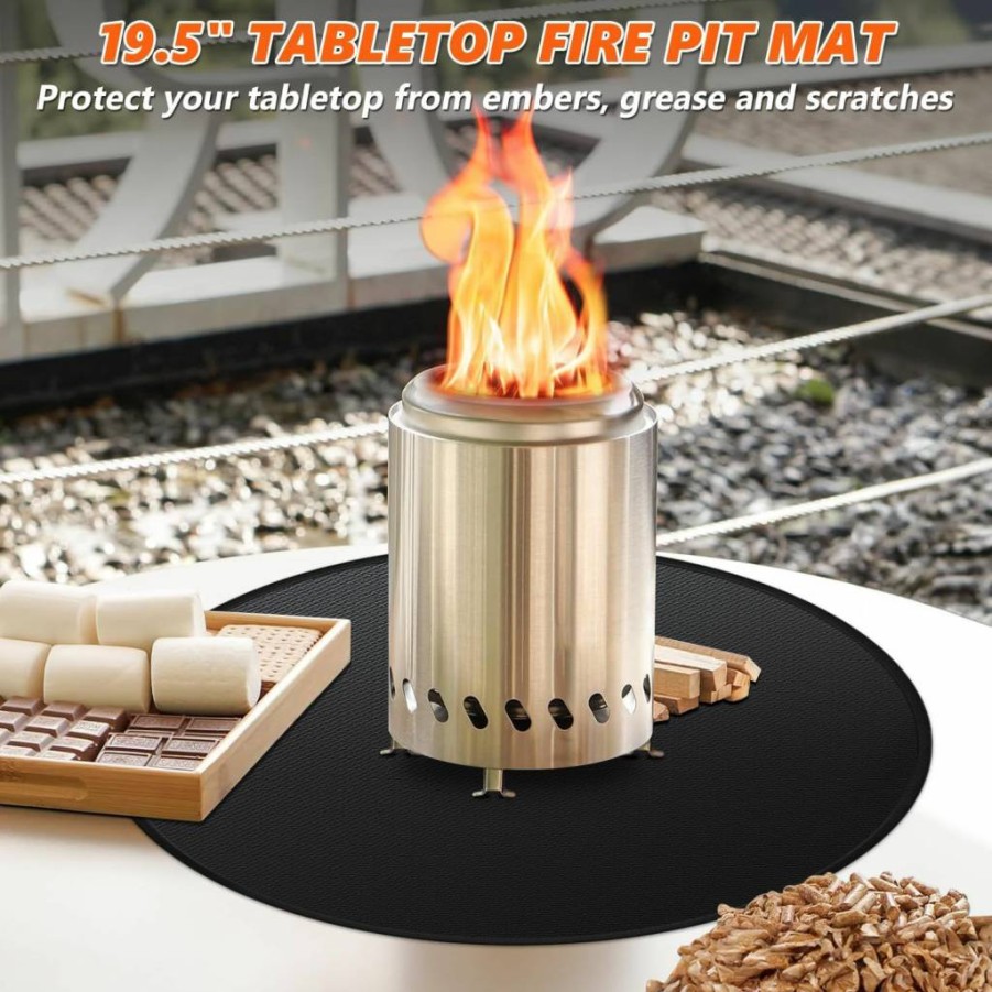 Huchiz 36'' Fireproof Grill Mat for Solo Stove Bonfire - Double-Sided Deck Protector Pad, Round BBQ Mat for Outdoor Use, Durable & Reusable Solo Stove Accessories