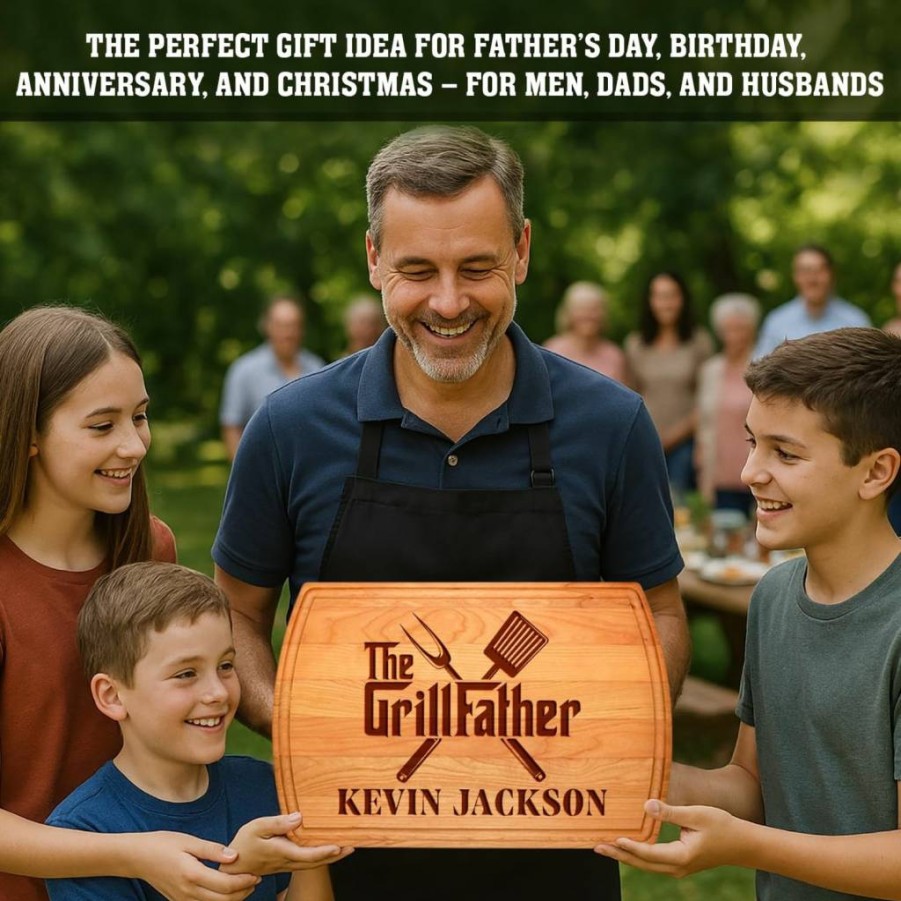 Tayfus Personalized Wood Cutting Board - Custom Fathers Day, Birthday, Anniversary Gift for Dad, Husband, Grandpa - Engraved BBQ, Grilling Gift for Men