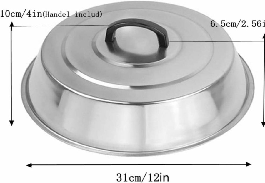 ZBXFCSH 12 Inch Stainless Steel BBQ Lids Set - 3-Piece Round Basting Cover, Cheese Melting Dome & Steaming Lid for Blackstone, Camp Chef Griddles - Indoor/Outdoor Cooking Accessories