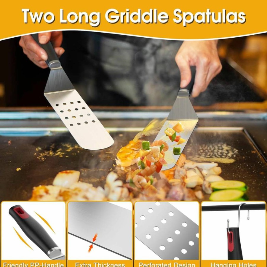 Stofiro 36Pcs Flat Top Grill Accessories Kit for Blackstone - Heavy Duty Spatulas, Burger Press, Basting Cover, Scraper for BBQ, Teppanyaki, Outdoor Cooking (Red)