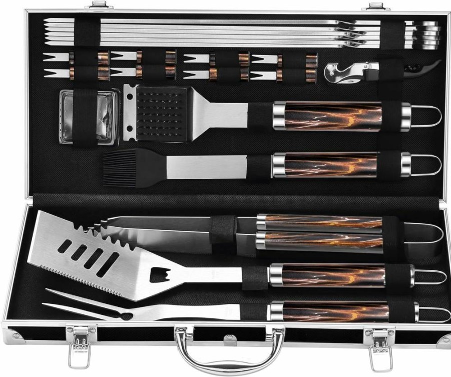 Grilljoy 22-Piece Stainless Steel BBQ Grill Tools Set with Black Aluminum Case - Outdoor Cooking Accessories for Men - Premium Grilling Gifts for Dad