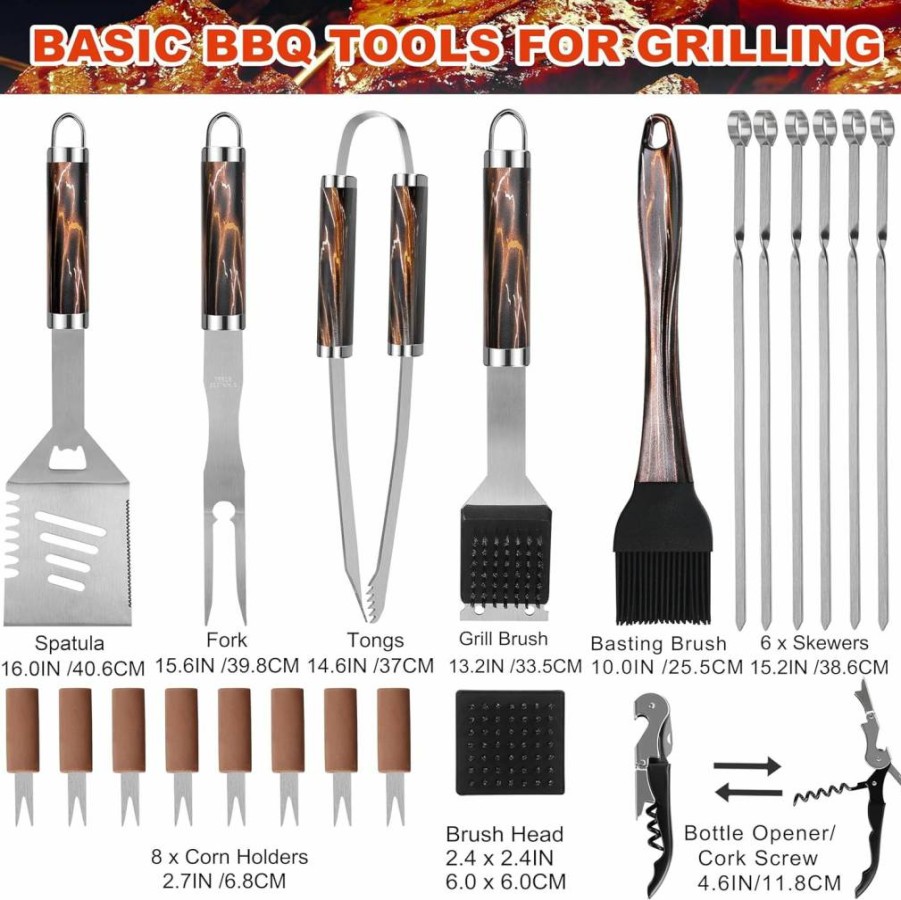 Grilljoy 22-Piece Stainless Steel BBQ Grill Tools Set with Black Aluminum Case - Outdoor Cooking Accessories for Men - Premium Grilling Gifts for Dad