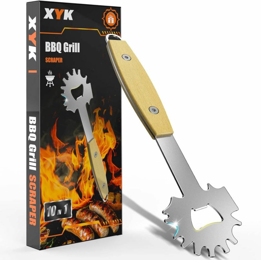 XYK Bristle-Free BBQ Grill Scraper - Safe Cleaning Tool for Any Grilling Grate, Smoker & Kitchen, Ideal Gift for Men, Dad, Husband (Christmas, Father's Day Stocking Stuffer)