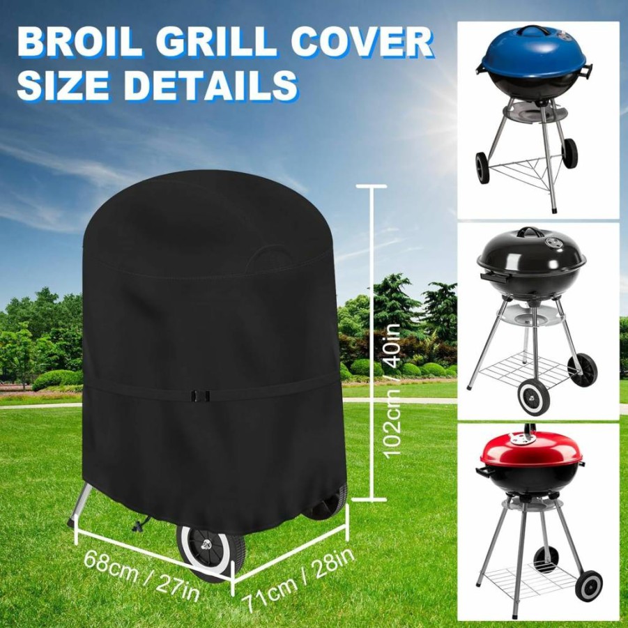 JXXPGG Heavy Duty Waterproof BBQ Grill Cover 30" x 26.7" x 40" for Char-Broil Kettle, Broil Patio Bistro & Outdoor Grills, 600D Polyester Black Protective Cover