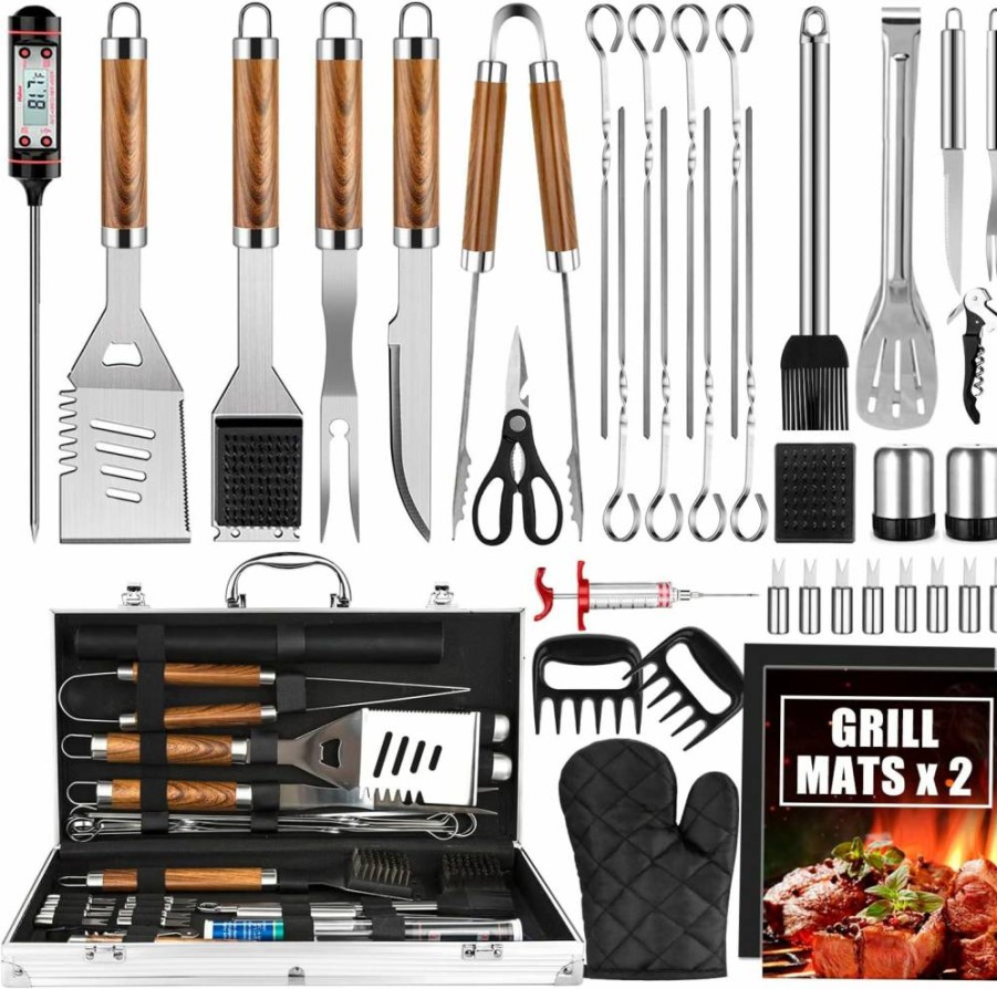 Cifaisi 38Pcs Stainless Steel BBQ Grill Tools Set with Aluminum Case, Thermometer & Grill Mats for Camping, Backyard, Outdoor Cooking - Perfect Grill Accessories for Men & Women