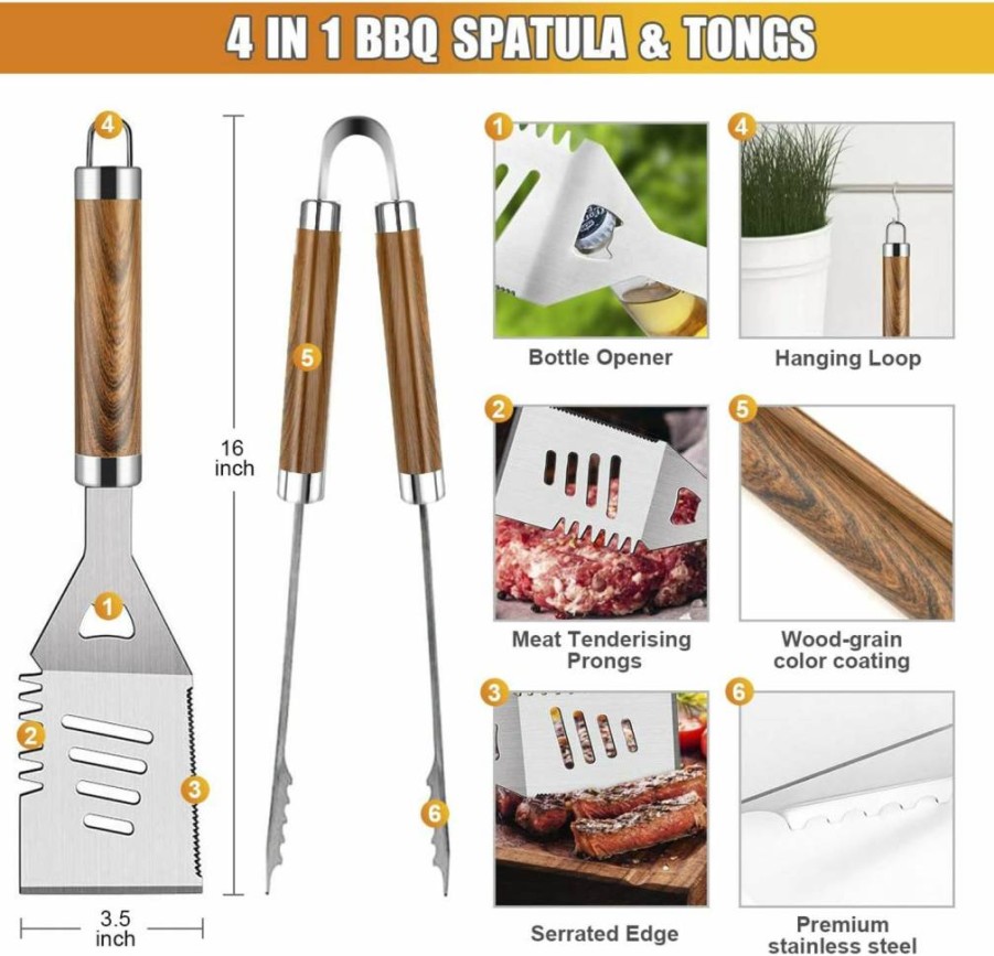 Cifaisi 38Pcs Stainless Steel BBQ Grill Tools Set with Aluminum Case, Thermometer & Grill Mats for Camping, Backyard, Outdoor Cooking - Perfect Grill Accessories for Men & Women