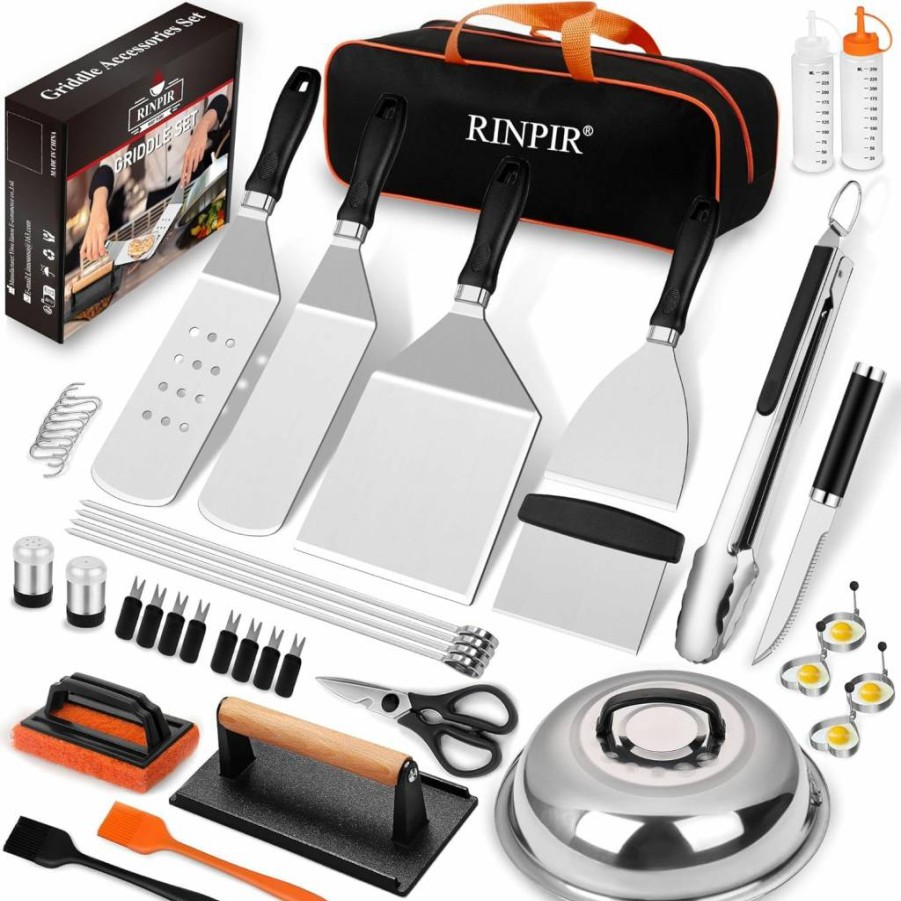 RINPIR 42-Piece Blackstone Griddle Accessories Kit - Professional Hibachi Spatula Set with Burger Press, Melting Dome & Extra-Large Spatulas for Outdoor BBQ, Teppanyaki & Flat Top Grill Cooking