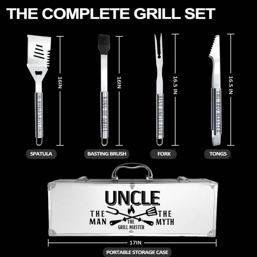 JNDJE Heavy Duty Stainless Steel BBQ Grill Utensils Set - Non-Slip Handle, Perfect Father's Day Gift for Dad from Daughter or Son, Backyard Grilling Accessories Kit for Birthday