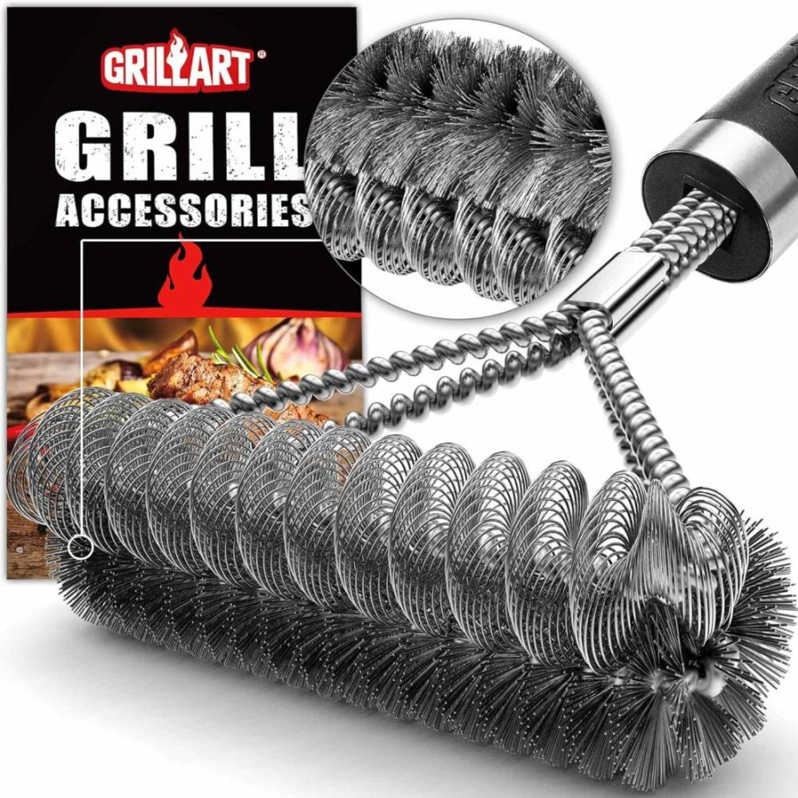 GRILLART 18" BBQ Grill Brush with Wire & Helix Bristles - Safe Scrubber for Gas, Porcelain, Charbroil Grates - Ideal Grill Cleaning Tool for Men & Dad