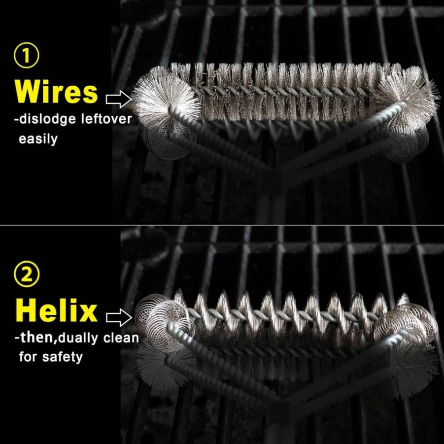 GRILLART 18" BBQ Grill Brush with Wire & Helix Bristles - Safe Scrubber for Gas, Porcelain, Charbroil Grates - Ideal Grill Cleaning Tool for Men & Dad