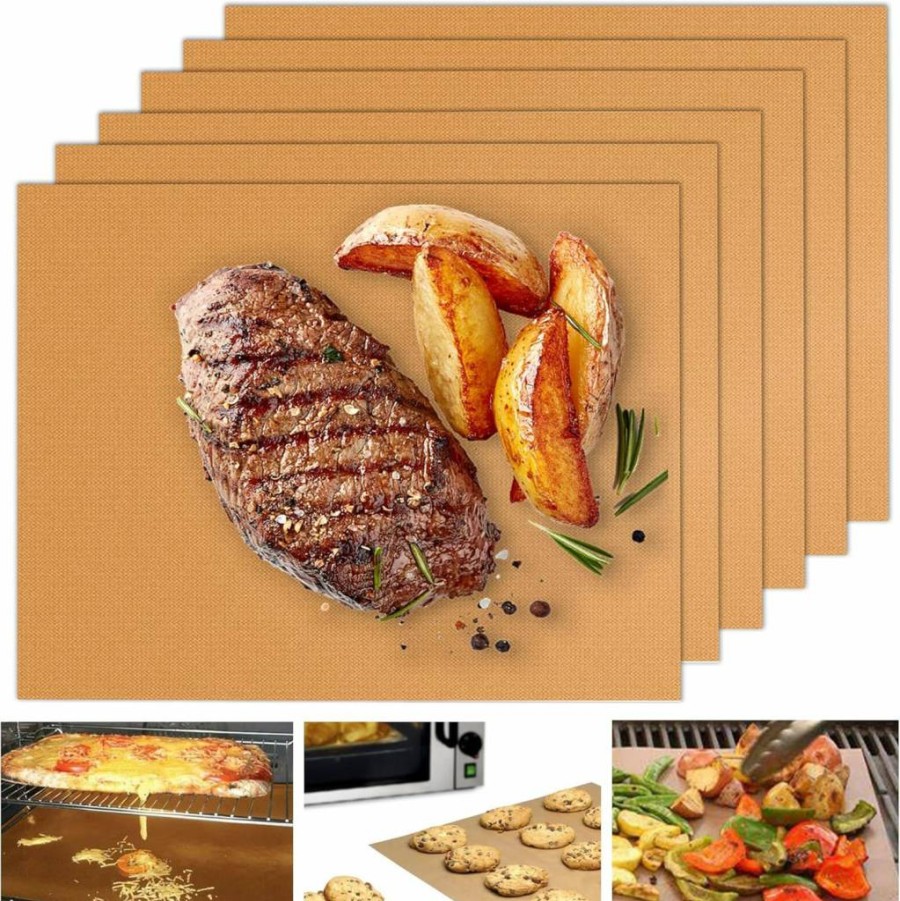UBeesize 6-Pack Non-Stick Copper Grill Mats for BBQ & Baking - Heavy Duty, Reusable, Easy Clean for Gas/Charcoal/Electric Grills - 15.75 x 13 Inch
