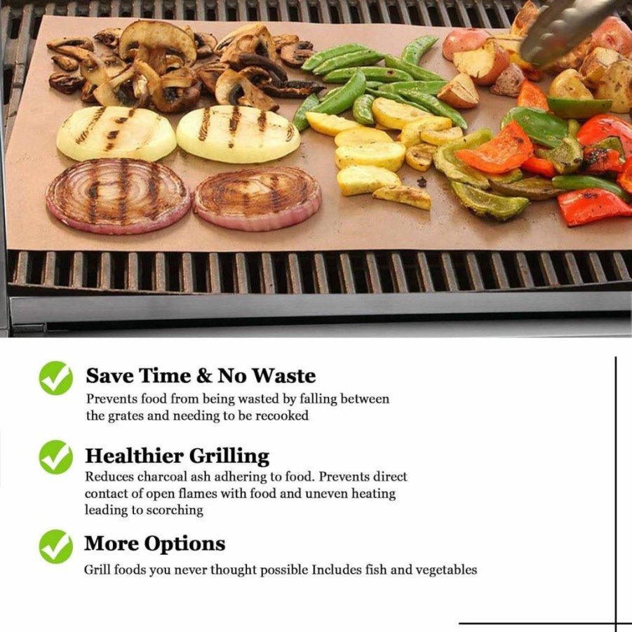 UBeesize 6-Pack Non-Stick Copper Grill Mats for BBQ & Baking - Heavy Duty, Reusable, Easy Clean for Gas/Charcoal/Electric Grills - 15.75 x 13 Inch