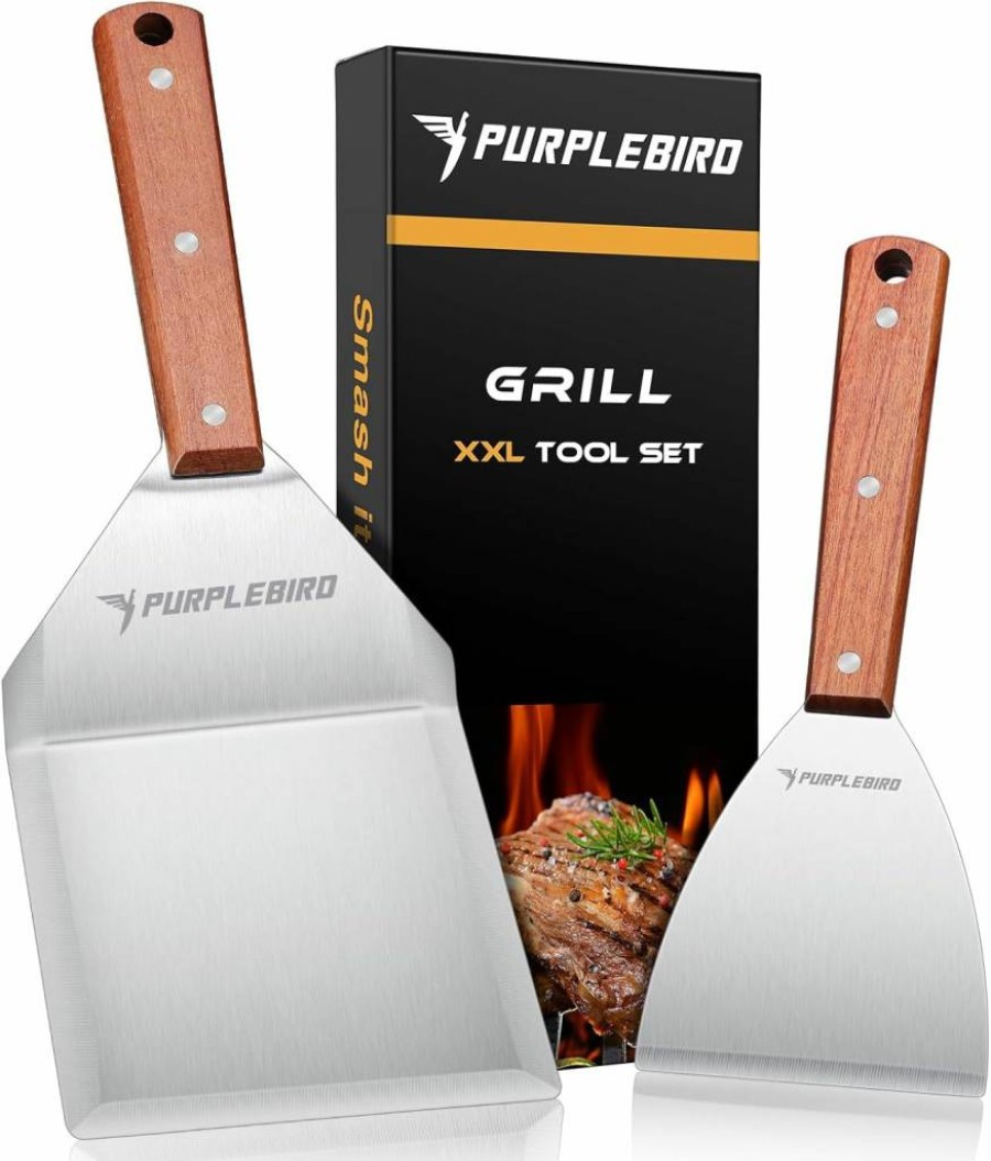 PURPLEBIRD Heavy Duty 6-Piece BBQ Grill Set with Extra Long Stainless Steel Handles - Portable Outdoor Cooking Utensils Kit for Camping, Gifts for Dad, Includes Travel Bag