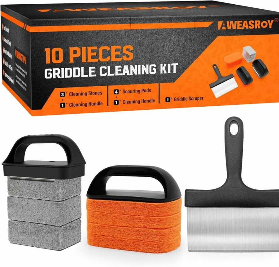 AWEASROY Griddle Cleaning Kit for Blackstone & Flat Top Grills - Grill Stone, Scraper & Brush for Easy Stain Removal