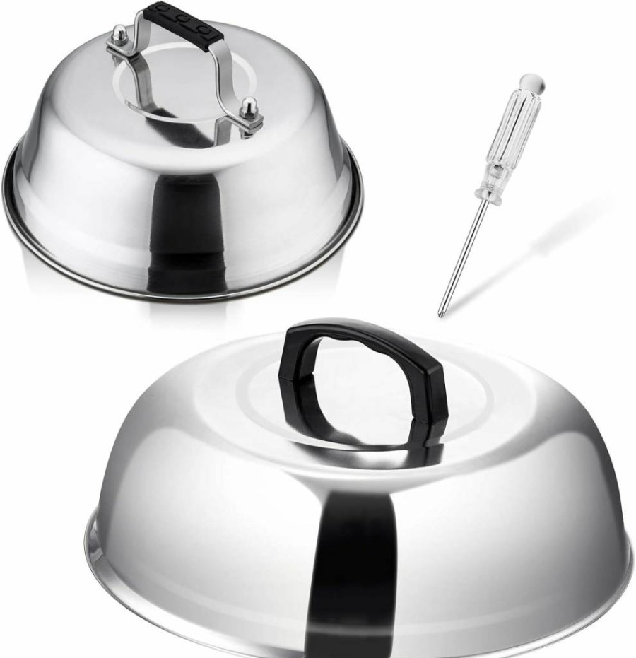 HaSteel 12-Inch Stainless Steel Cheese Melting Dome Set of 2, Round Basting & Steam Covers for Flat Top Grill, Outdoor BBQ, and Kitchen Cooking, Durable Griddle Accessories