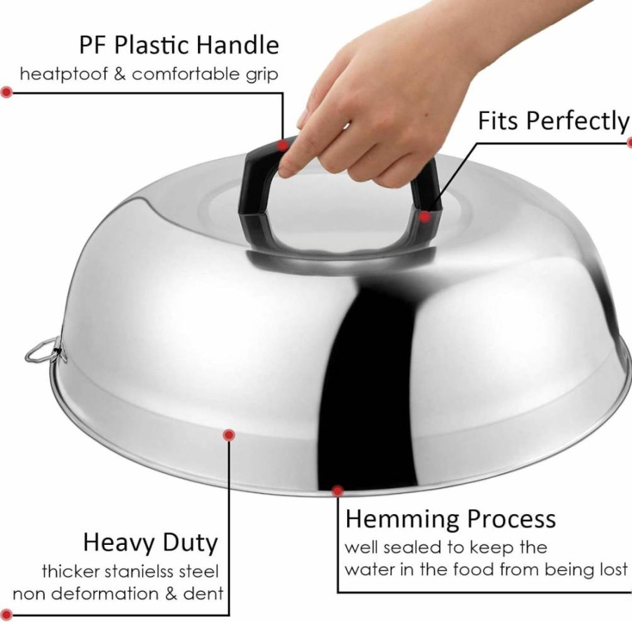 HaSteel 12-Inch Stainless Steel Cheese Melting Dome Set of 2, Round Basting & Steam Covers for Flat Top Grill, Outdoor BBQ, and Kitchen Cooking, Durable Griddle Accessories
