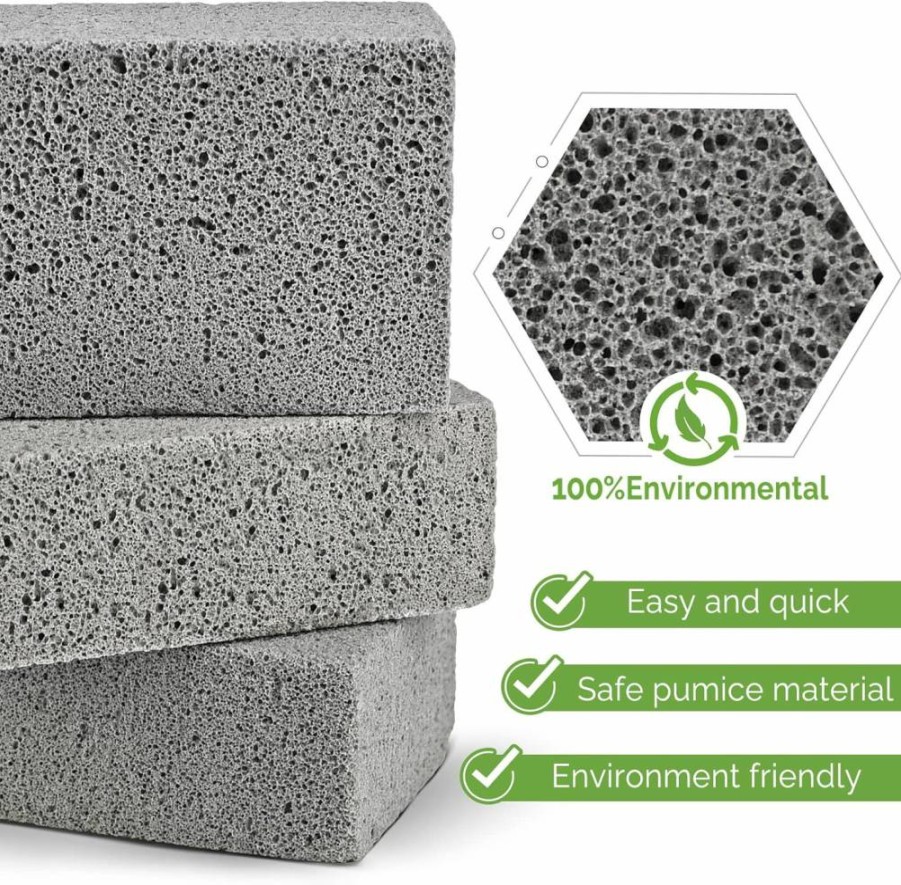 MARYTON Grill Cleaning Stone Kit - 3-Pack Pumice Brick for BBQ, Griddle, Stove Stain & Grease Removal, Heavy-Duty Scrubber for Grills