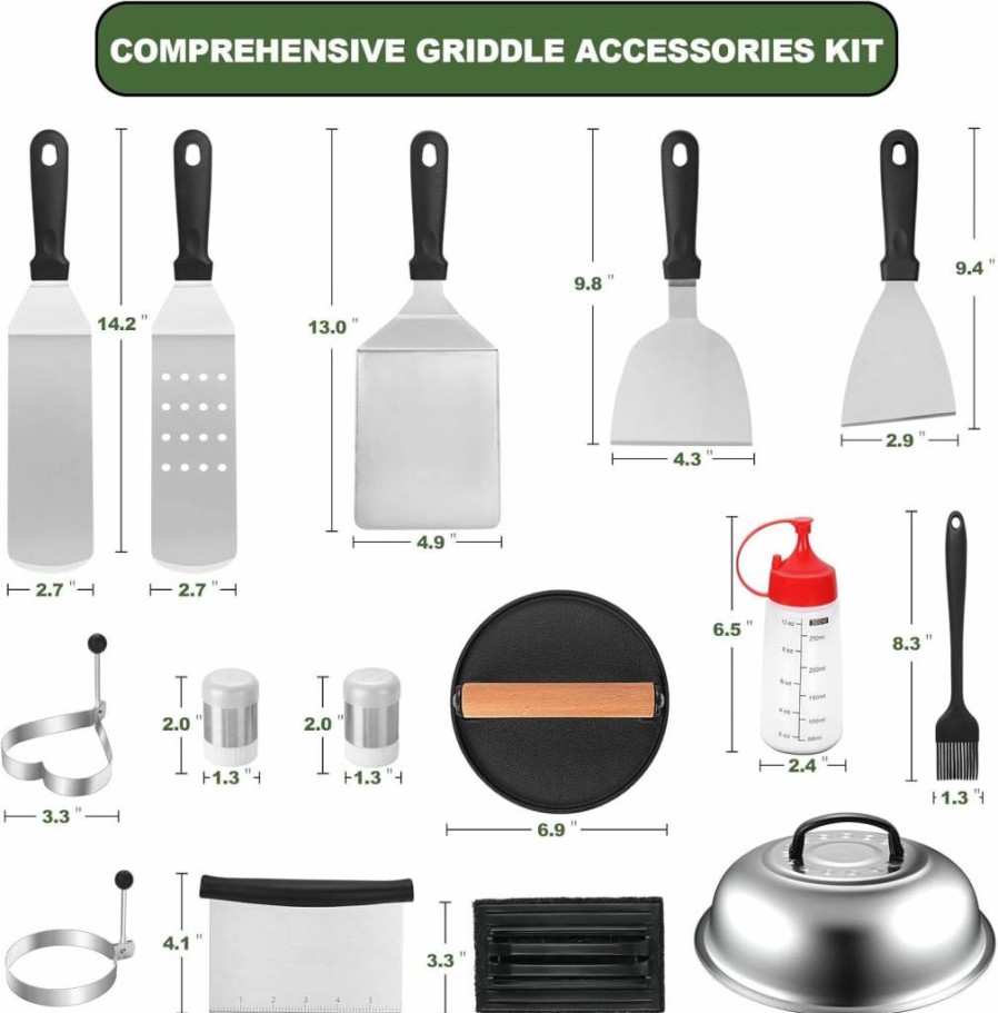 EWFEN 19-Piece Stainless Steel Griddle Accessories Kit for Blackstone & Camp Chef - Grill Spatula Set, Basting Cover, Scraper for Outdoor BBQ Cooking