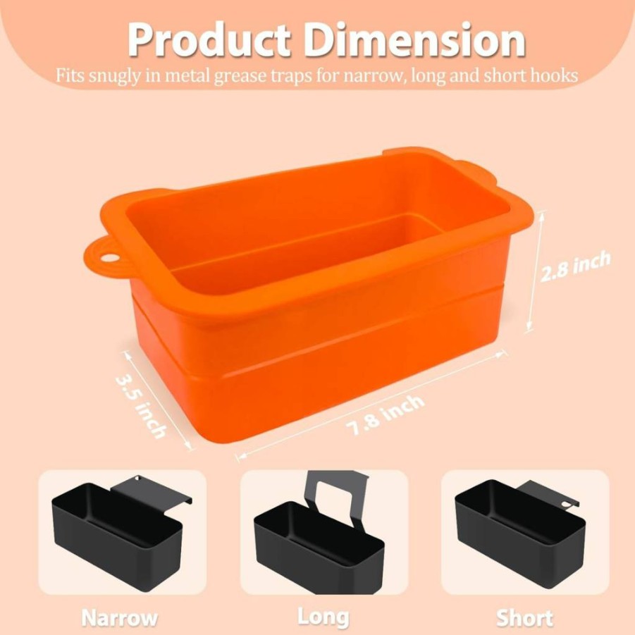ARTSHU 2-Pack Reusable Silicone Grease Cup Liners for Blackstone Griddles 17 22 28 36 Inch, Orange Drip Pans Grill Catchers Accessories