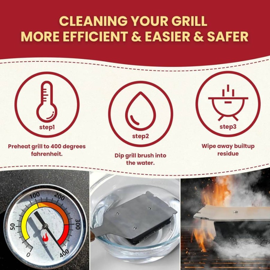 Matscover Grill Brush - Bristle-Free BBQ Cleaner with Stainless Steel Scraper & Wooden Handle, Includes 1 Replacement Head for Outdoor Cooking & Grill Grates